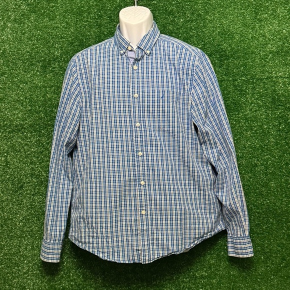 Nautica Blue and White Casual Button Down Shirt - Picture 1 of 3